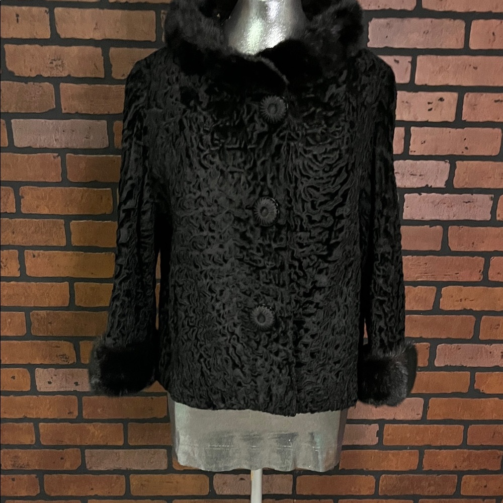 Elegant Vintage Persian Lamb and Mink Fur-Trimmed Women's Jacket